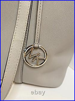 Michael Kors Large Gray Zip Laptop Tote Travel Shoulder Bag Silver MK Logo Charm