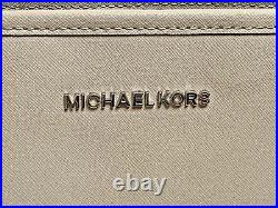 Michael Kors Large Gray Zip Laptop Tote Travel Shoulder Bag Silver MK Logo Charm