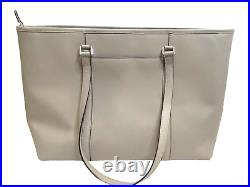 Michael Kors Large Gray Zip Laptop Tote Travel Shoulder Bag Silver MK Logo Charm