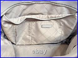 Michael Kors Large Gray Zip Laptop Tote Travel Shoulder Bag Silver MK Logo Charm