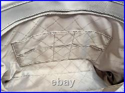 Michael Kors Large Gray Zip Laptop Tote Travel Shoulder Bag Silver MK Logo Charm