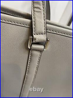 Michael Kors Large Gray Zip Laptop Tote Travel Shoulder Bag Silver MK Logo Charm