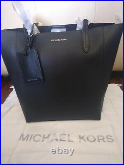 Michael Kors Large Tote Black Leather Laptop Bag Handbag Purse Shoulder 2 in 1