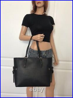 Michael Kors Large Tote Black MK Leather Laptop Bag Handbag Purse Shoulder