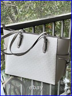 Michael Kors Large Tote Shoulder Bag Laptop Handbag Purse White Grey+WrIstlet