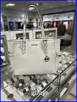 Michael Kors MK Women Large Leather Laptop Purse Tote Shoulder Handbag White Bag