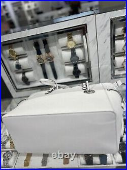 Michael Kors MK Women Large Leather Laptop Purse Tote Shoulder Handbag White Bag