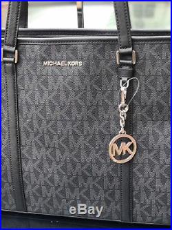 Michael Kors PVC Sady Black Large Weekender Travel Tote Bag Laptop pocket $438