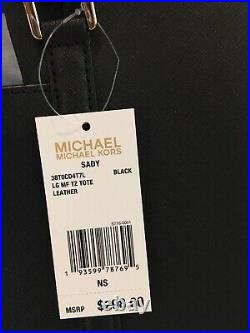 Michael Kors Sady Large Multifunctional Tote Bag Black Leather Laptop Sleeve