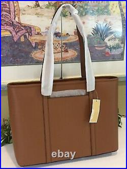 Michael Kors Sady Large Multifunctional Tote Bag Brown Leather Laptop Sleeve