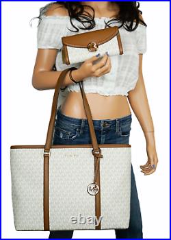 Michael Kors Sady Lg Multifunction Pvc Tote Bag & Wallet Set Mk Vanilla/brown
