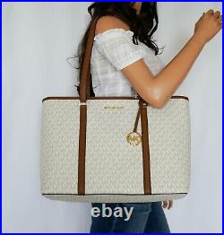 Michael Kors Sady Lg Multifunction Pvc Tote Bag & Wallet Set Mk Vanilla/brown