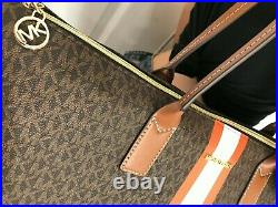 Michael Kors Travel XL Large Center Stripe Top Zip Tote MK Brown Laptop Baby Bag