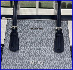 Michael Kors Voyager Large Ew Tote Shoulder Bag Laptop Mk Blue Navy Off White