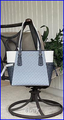 Michael Kors Voyager Large Ew Tote Shoulder Bag Laptop Mk Blue Navy Off White