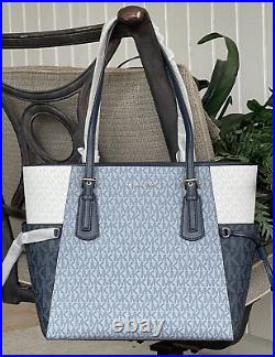 Michael Kors Voyager Large Ew Tote Shoulder Bag Laptop Mk Blue Navy Off White