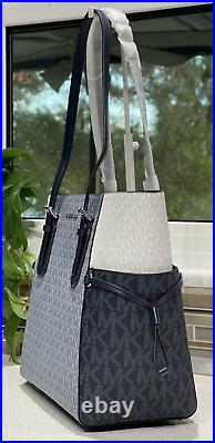 Michael Kors Voyager Large Ew Tote Shoulder Bag Laptop Mk Blue Navy Off White