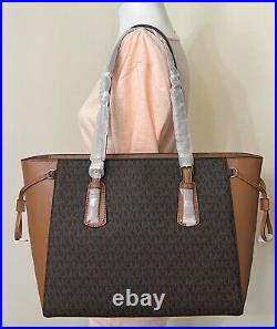 Michael Kors Voyager Signature Brown Acorn Top Zip Laptop Tote Shoulder Bag
