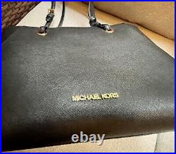 Michael Kors Walsh Medium Carryall Tote Jet Set Saffiano Leather Black Laptop