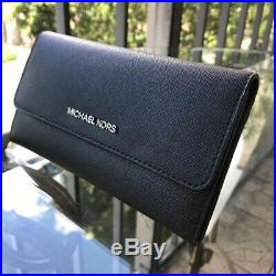 Michael Kors Women Leather Shoulder Tote Bag Laptop Purse Black +trifold Wallet