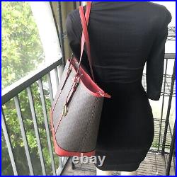 Michael Kors Women PVC Leather Shoulder Tote Purse Bag Handbag Laptop Brown Red