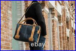 Monogrammed Leather travel messenger laptop Genuine Leather Weekender Bag 18 in