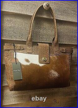 Myra Bag Gorgeous Espresso Leather? Cowhide Satchel Laptop Shoulder Western NEW