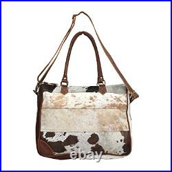 Myra Bags Genuine Leather with Cowhide Laptop Bag S-0728, Tan, Khaki, Brown