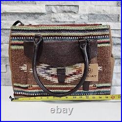 NEW ARIAT Ladies Sheridan Southwestern Laptop Tote Bag Brown Leather Wool