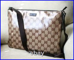 NEW Authentic GUCCI Crystal GG MESSENGER BAG LAPTOP SLING BAG Brown 278301 9643