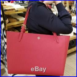 NEW Authentic TORY BURCH Emerson Buckle Tote/Laptop Leather Bag (Kir Royale/Red)