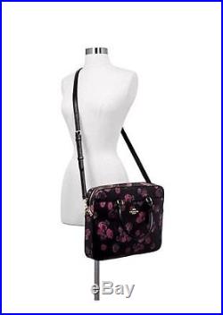 NEW COACH women floral business work briefcase laptop bag crossbody black