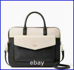 NEW Kate Spade Double Zip Leather Laptop Bag 13 in Black & Cream $448 & Dustbag
