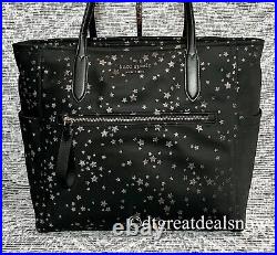 NEW Kate Spade Large Tote Bag Laptop Travel Work Purse Black with Glitter Stars