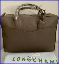 NEW LONGCHAMP Top Handle Leather Briefcase Laptop Bag $1420 Taupe