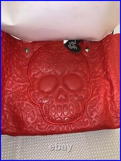 NEW Loungefly Red Lattice Skull Bag Faux Pebble Vegan Leather Handbag laptop