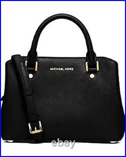NEW Michael Kors Small Savannah Black gold Saffiano Leather Satchel bag handbag