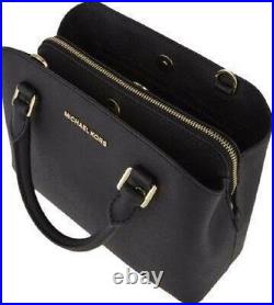 NEW Michael Kors Small Savannah Black gold Saffiano Leather Satchel bag handbag