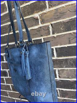 NWT $398 Patricia Nash Marza Large Denim Leather Tote travel laptop blue