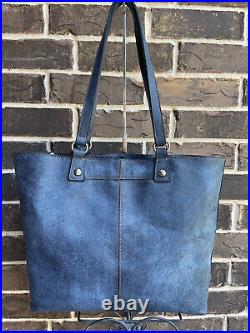 NWT $398 Patricia Nash Marza Large Denim Leather Tote travel laptop blue