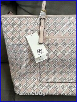 NWT $398 Tory Burch Blush Geo Logo Zip Top Tote Shoulder Laptop Bag Preppy Luxe