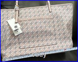 NWT $398 Tory Burch Blush Geo Logo Zip Top Tote Shoulder Laptop Bag Preppy Luxe