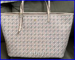 NWT $398 Tory Burch Blush Geo Logo Zip Top Tote Shoulder Laptop Bag Preppy Luxe