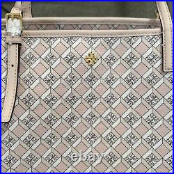 NWT $398 Tory Burch Blush Geo Logo Zip Top Tote Shoulder Laptop Bag Preppy Luxe