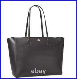 NWT AUTH Tory Burch Women's Robinson Double Zip Top Leather Tote Bag In Black