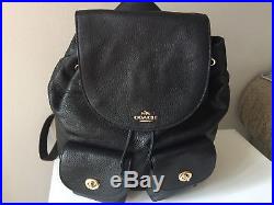 NWT COACH Billie Black Gold Leather Backpack Large Laptop Book Bag Gold F37410