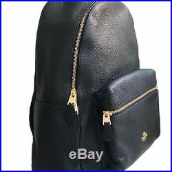 NWT COACH Charlie Backpack Classic Leather Bag Laptop Tablet Black Gold F29004