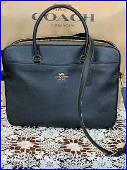 NWT COACH Womans Crossgrain Leather Laptop/Briefcase Crossbody Bag Black/Gold