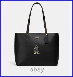 NWT Disney X Coach Central Tote With Zip With Mickey Mouse Motif Black Leather