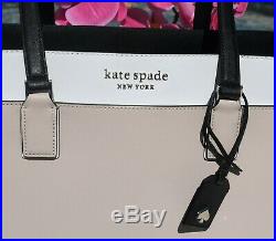NWT Kate Spade Cameron Colorblock Laptop Tote Bag Leather Warm Beige NEW $449